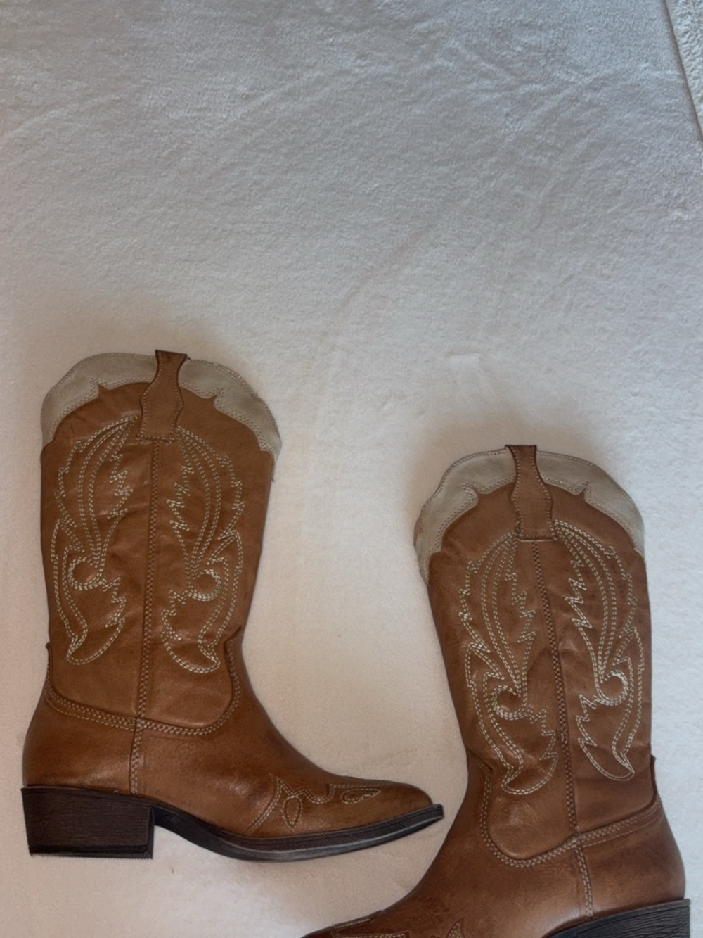 Tan Western Cowboy Boots with Embroidered Shaft